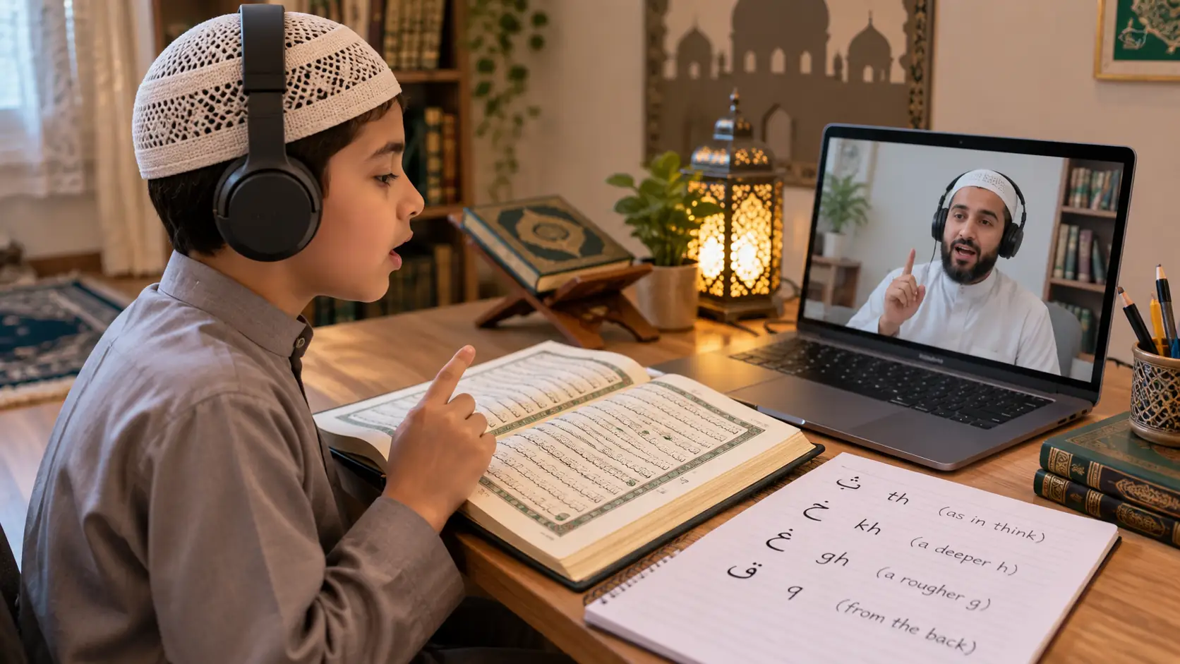 Learner attending a one-to-one online Quran class