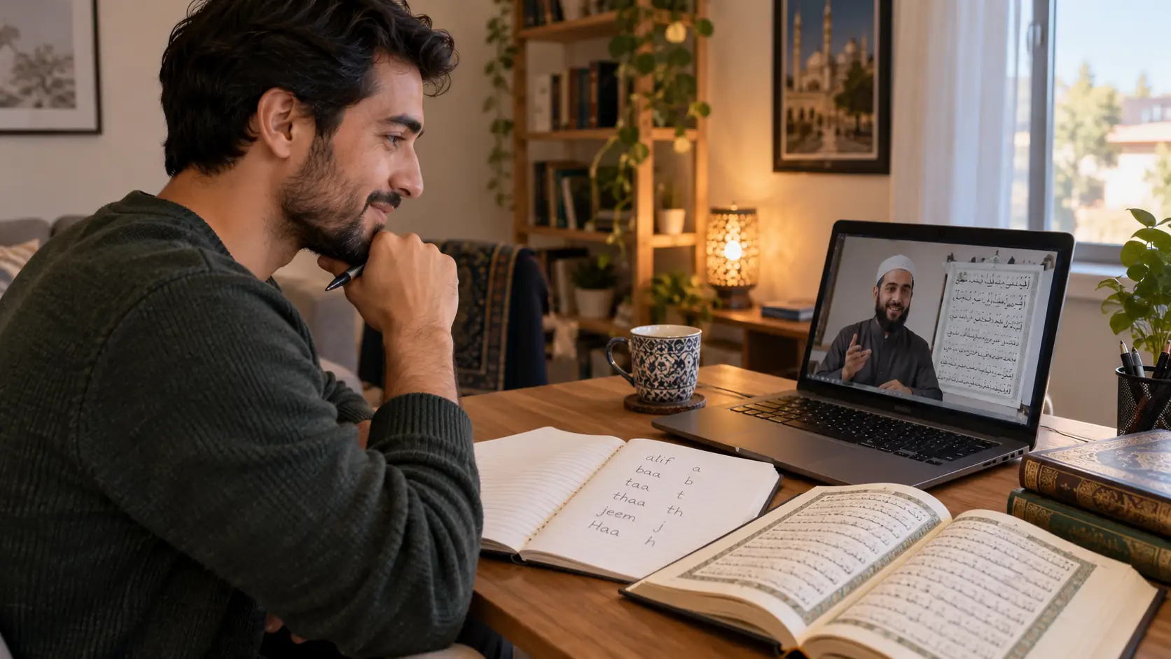 Online Quran teacher giving individual pronunciation feedback