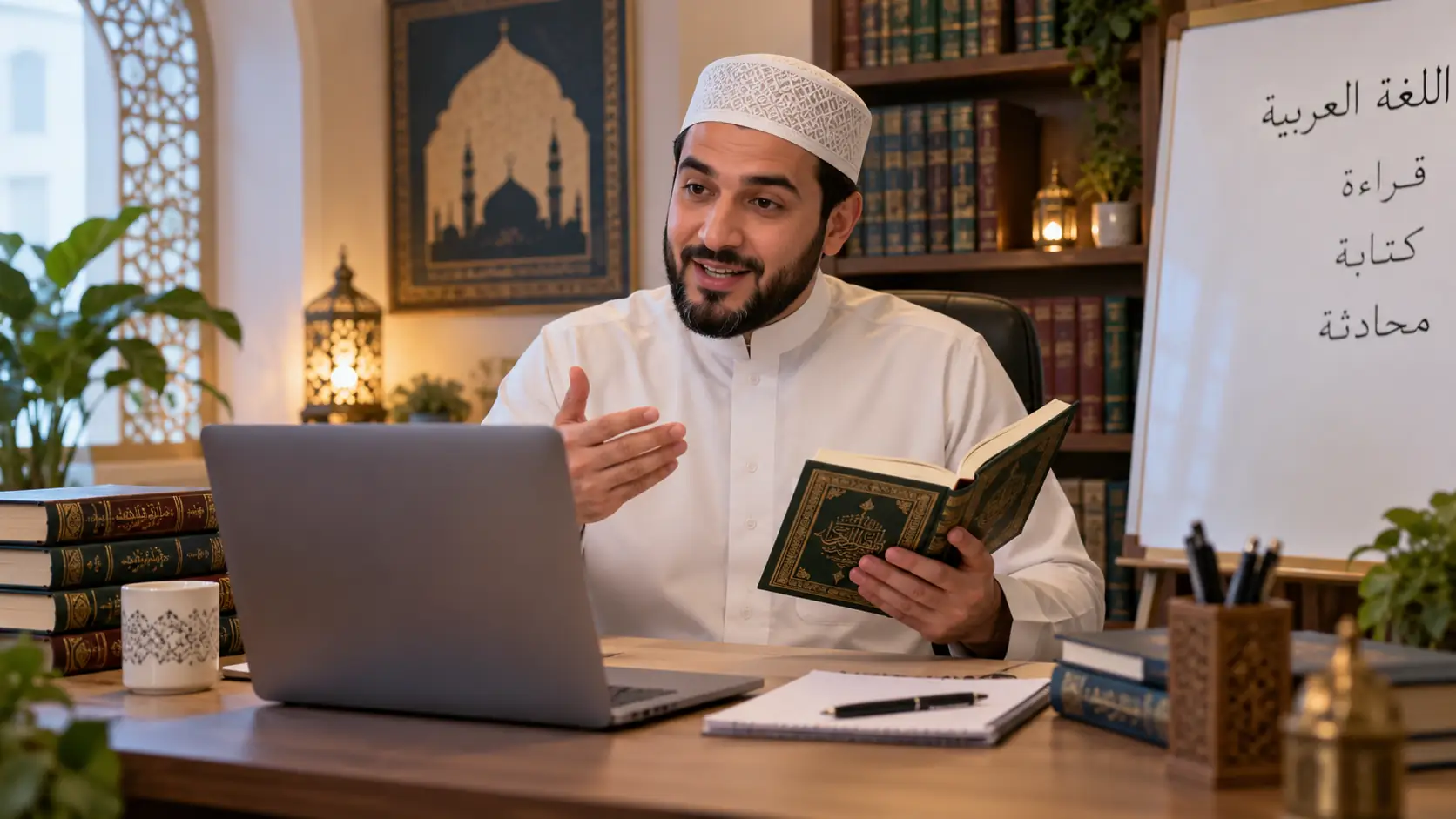 Small group Quran class listening while one learner reads