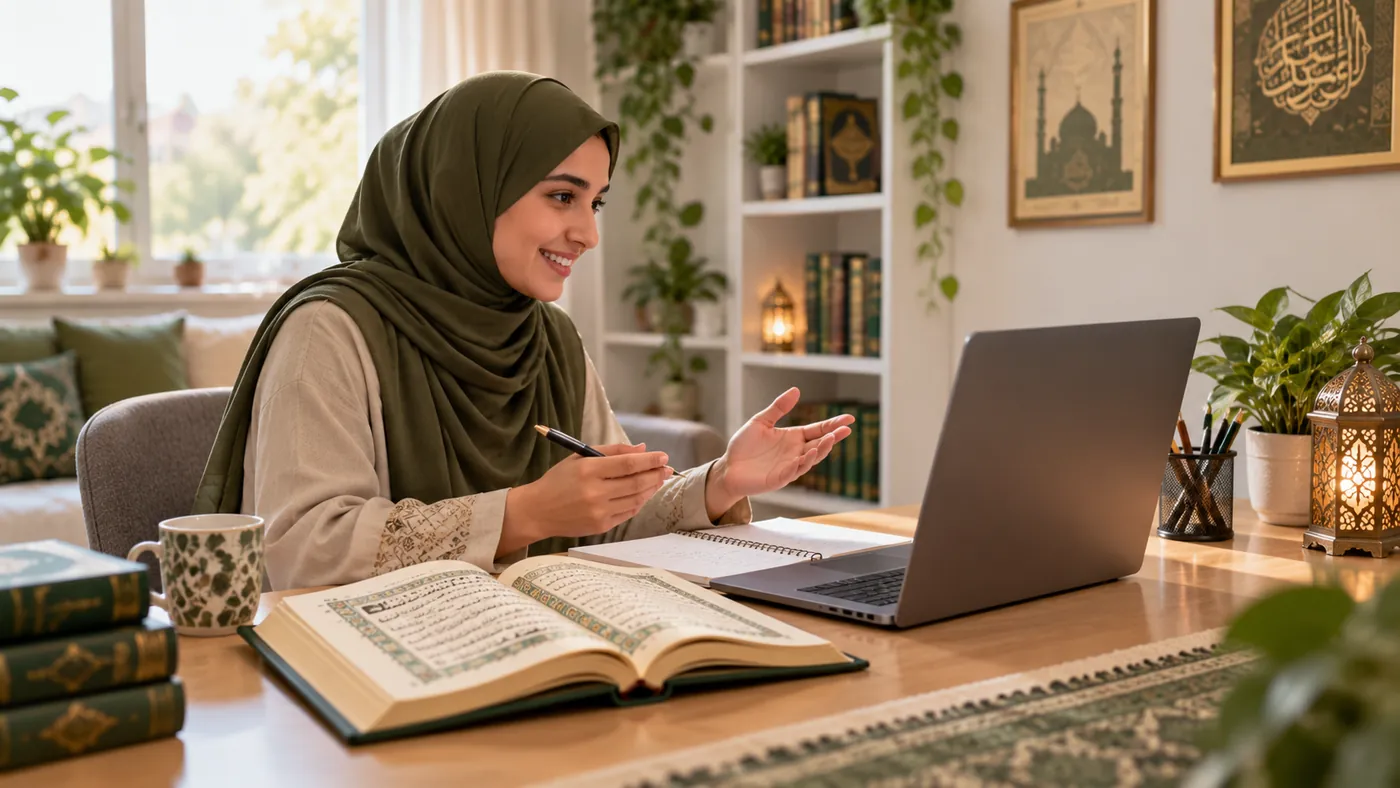 Safe online Quran lesson setup in a shared family space