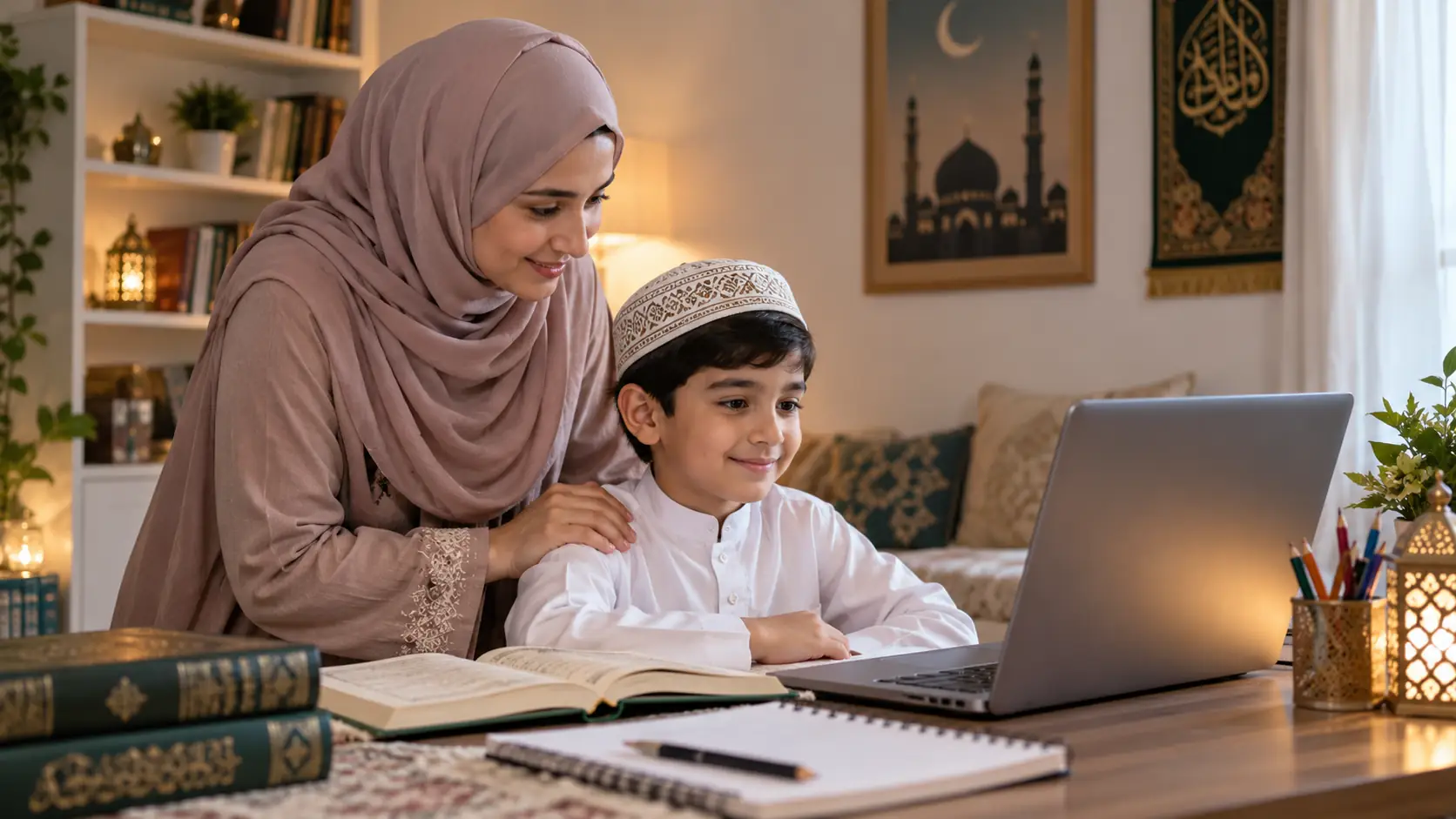 Online Tajweed teacher demonstrating mouth placement during a lesson