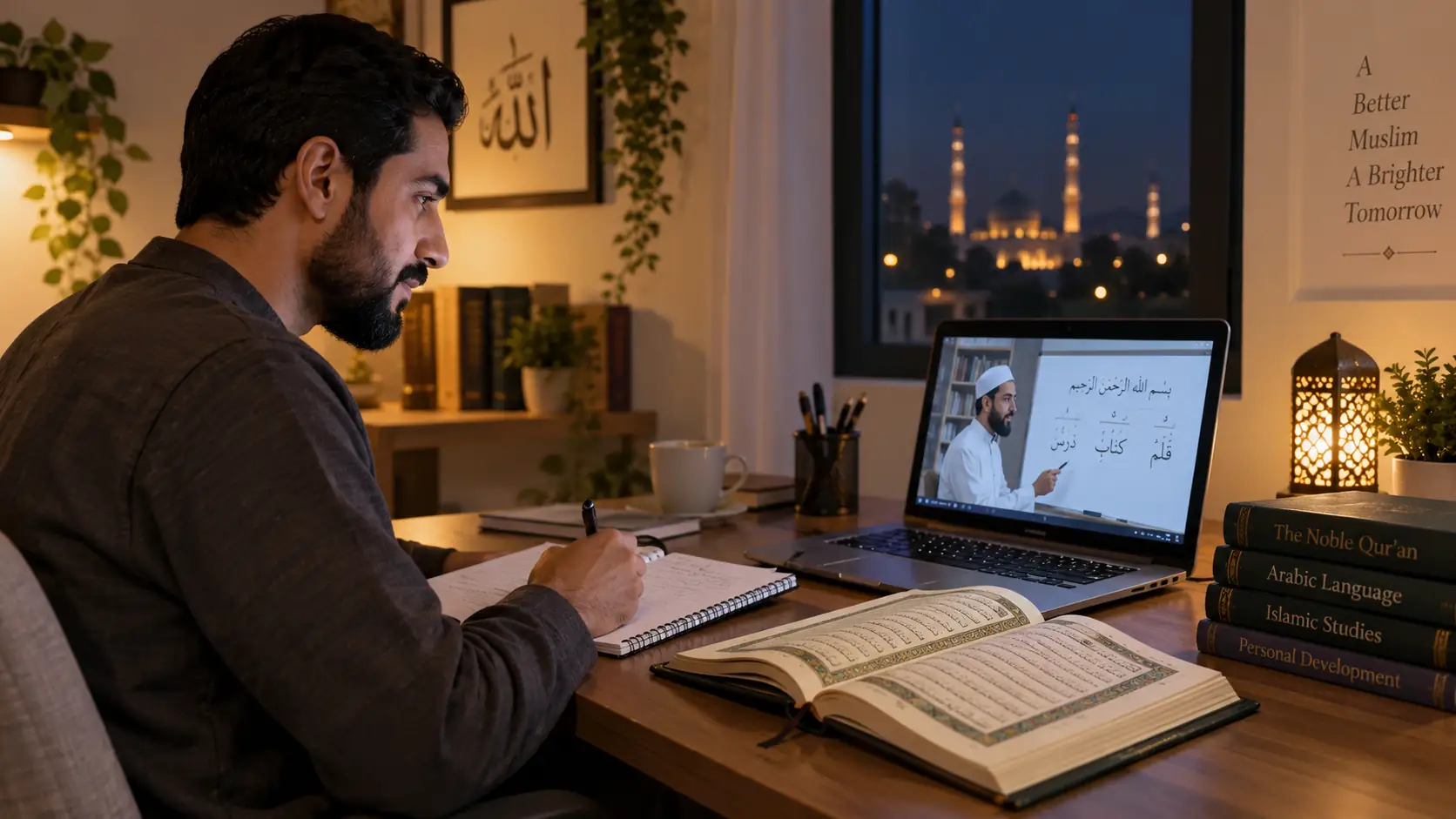 Beginner reviewing a small set of corrected Quran lines after a lesson