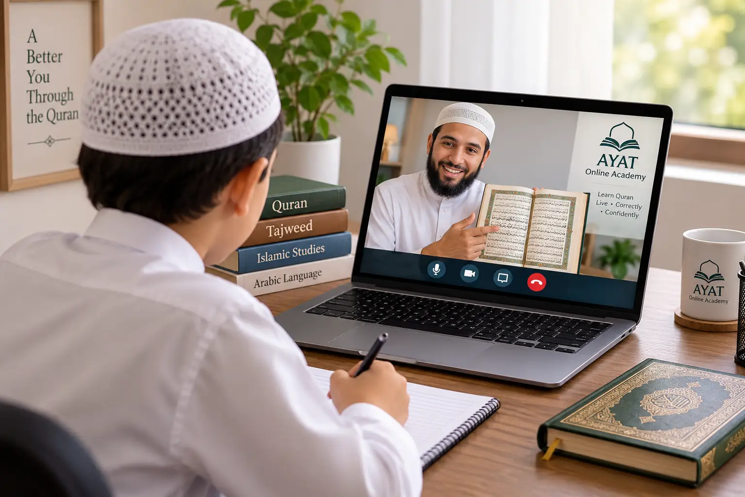 Adult learner joining a calm online Quran trial lesson