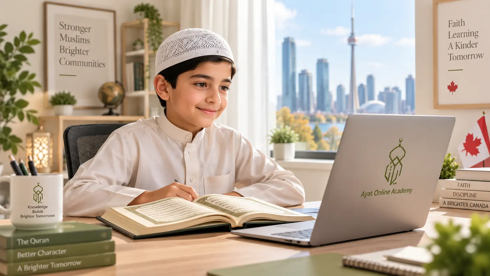 Enfant suivant un cours de Coran en ligne au Canada avec Ayat Online Academy