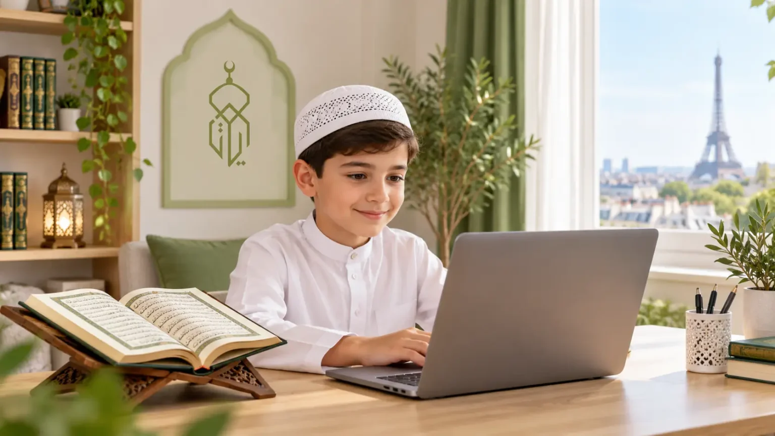 Enfant suivant un cours de Coran en ligne en France avec Ayat Online Academy