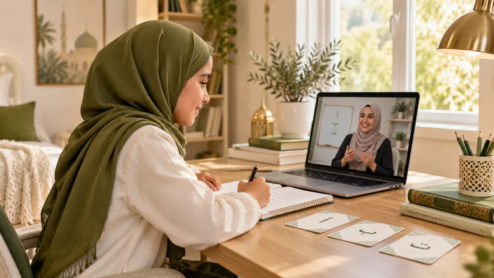 Élève apprenant l’arabe en ligne aux États-Unis