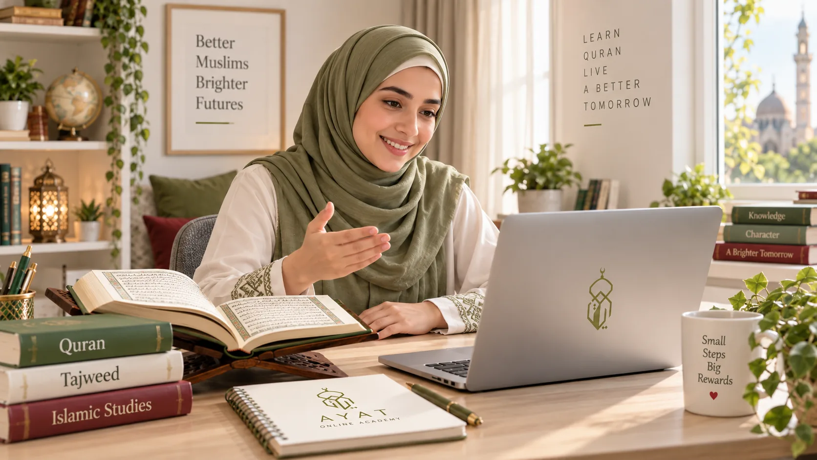 Comfortable home setup for online Quran learning